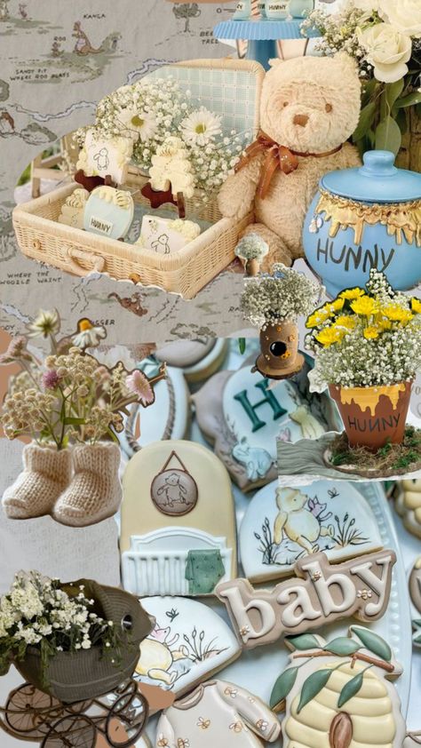 Green, blue, floral, yellow, hunny, vintage baby shower Vintage Pooh Bear Baby Shower Ideas, Vintage Baby Boy Shower Ideas, Old Winnie The Pooh Baby Shower Ideas, Spring Baby Shower Themes Neutral, Vintage Winnie The Pooh Baby Shower Ideas, Spring Baby Shower Ideas Neutral, Hundred Acre Woods Baby Shower Ideas, Winnie The Pooh Themed Baby Shower Ideas, Vintage Disney Baby Shower Ideas