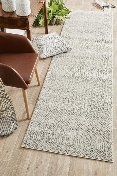 Evoke Diamond Grey Transitional Runner Rug – Rugs a Million Entrance Runner Rugs, Hall Runner Rug, Carpet Runners For Hallways, Hall Ideas, Hall Runner Rugs, Grey Runner, Modern Rugs Grey, Hall Runner, Hallway Designs