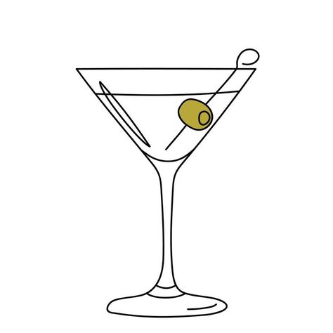 Cocktail Drawing Simple, Martini Drawing, Cocktails Drawing, Wine Glass Illustration, Olive Cocktail, Cocktail Illustration, Unique Postcards, Color Logo, Cocktail Glass