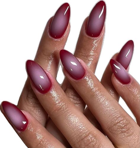 Aura Nails Colorful, Maroon Aura Nails, Aura Color Nails, Red Airbrush Nails, Powder Dip Nail Ideas, Airbrushed Nails, Natural Almond Nails, Almond Nail Tips, Airbrush Nail Art