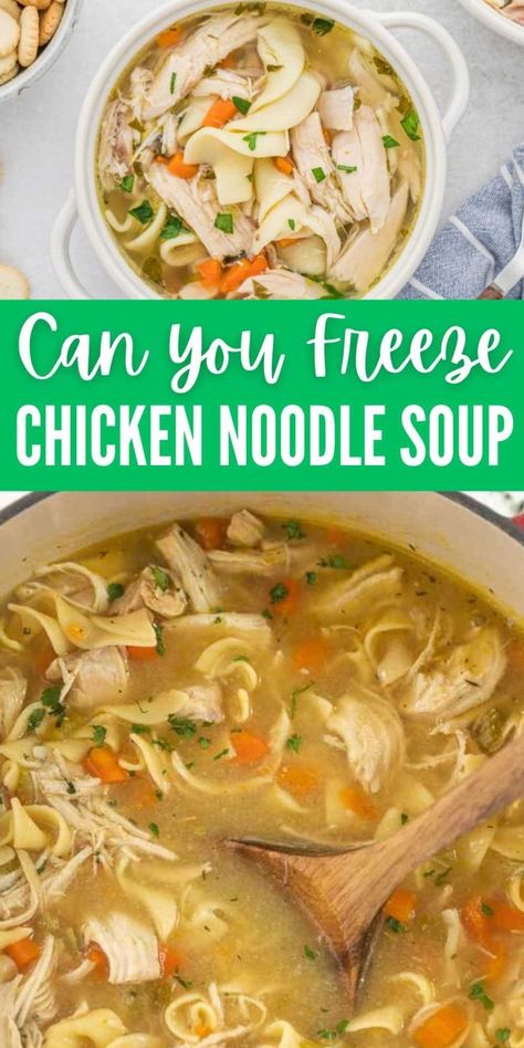 Can you Freeze Chicken Noodle soup - Eating on a Dime Freezer Meal Chicken Noodle Soup, Eat On A Dime, Chicken Noodle Soup To Freeze, How To Freeze Chicken Noodle Soup, Make Ahead Chicken Noodle Soup, Freezing Chicken Noodle Soup, Freezer Chicken Soup Recipes, Homemade Soups You Can Freeze, Soup You Can Freeze