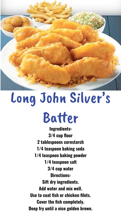 Copycat for LJS Batter Batter For Fried Vegetables, Copycat Long John Silvers Batter, Sees Copycat Recipes, Bubble Bass Order, Long John Silvers Batter Recipe, Beer Battered Chicken, Beer Batter Recipe, Apple Crisp Bars Recipe, Millionaire Pie