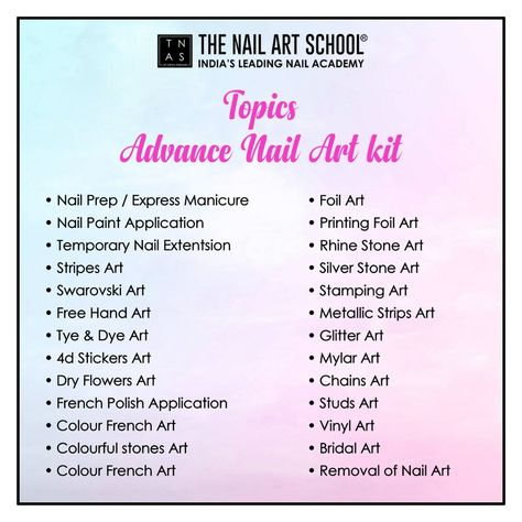 With our Advance Nail Art Kit we are offering free training for 3 days in which we will be covering various topics of Nail Art in a more varied manner. You will also learn new techniques and tips along with creating your own masterpieces. Buy our kit and get the offer ✨ Hurry up! Kindly DM us for more details. 9019376784/ 9900032855 Academy at - Bengaluru #TheNailArtSchool #Zorainstudioandacademy #NailArtCourses #AdvancedNailArtKit #NailStartUpKit #NailArtDesign #BestEducator #LearnNailArt Theory Of Nail Art, Nails Collage Art Designs, Free Online Nail Tech Courses, Nail Tech Starter Kit List, Nail Tech School Notes, Advance Nail Art, Nail Teaching, Nails Theory, Nail Notes