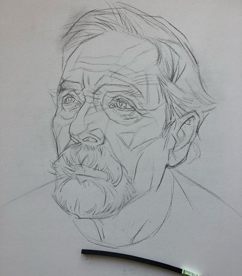 Old Face Drawing, Old Man Sketch, Observational Drawings, Face Sketches, Still Life Sketch, Old Man Face, Old Man Portrait, Draw Hair, 얼굴 드로잉