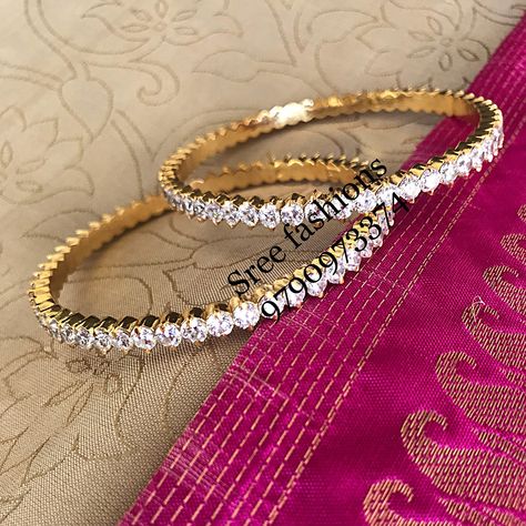 gold plated bangles Broad Gold Bangles, Stone Bangles, White Gold Bangle, Diamond Earrings Design, Bridal Jewelry Vintage, Gold Jewelry Simple Necklace, Gold Necklace Indian Bridal Jewelry, Indian Jewellery Design Earrings, Gold Pendant Jewelry