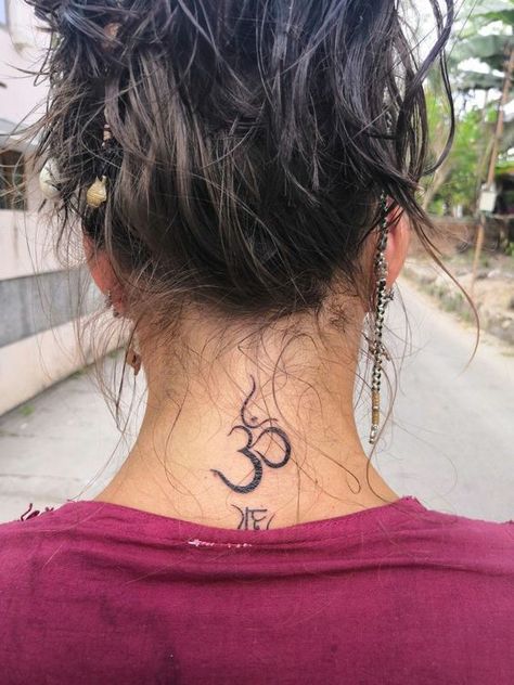 245+ Best Yoga Tattoos Designs and Ideas (2023) - TattoosBoyGirl Om Shanti Om Tattoo, Om Back Tattoo Women, Om Tattoo Design Women Neck, Om Tattoo Back, Om Tattoo Neck, Om Shanti Tattoo, Om Tatoos Design, Om Tattoo On Neck, Aum Tatoos