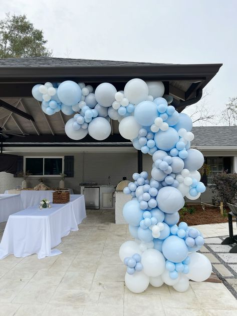 Pastel Blue Balloon Arch, Light Blue Balloon Decorations, Cloud 9 Bridal Shower Balloon Arch, Shades Of Blue Balloon Arch, Light Blue And White Balloon Arch, Something Blue Bridal Shower Balloon Arch, Something Blue Balloon Arch, Light Blue Birthday Decorations, Pastel Blue Balloon Garland