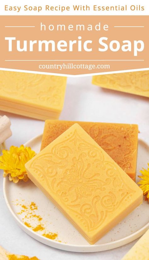 Diy Turmeric Soap, Turmeric Soap Recipe, Honey Soap Recipe, Goat Milk Soap Recipe, Milk Soap Recipe, Melt And Pour Soap Base, Easy Soap Recipes, Savon Diy, Diy Soap Recipe