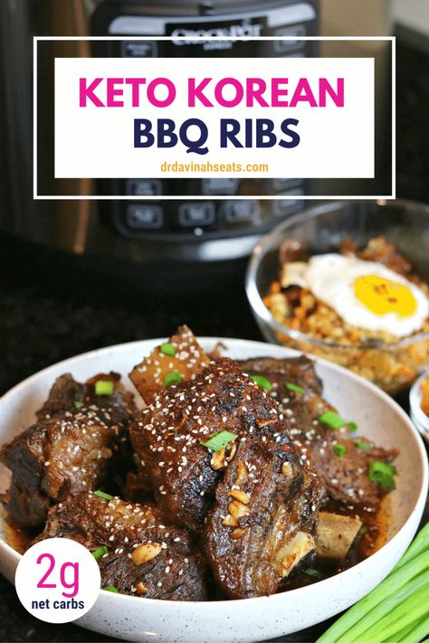 This Low-Carb & Keto Korean BBQ Beef Ribs recipe is the perfect easy dinner. After marinating in a simple marinade, the meat is cooked to fall-off-the-bone tender in the Crock-Pot® Express. I give the ribs a final crisp using @Crockpot Express' removable crisping lid. In this post, I show you how to make Keto Korean BBQ without sugar; and how to make this dish using either the slow cooker or pressure cooker. Available @Kohls. #ketodietrecipes #beef #CookWithCrockPot #CrockPotRecipes #ad Keto Korean Bbq, Keto Korean, Bbq Crockpot, Bbq Beef Ribs, Korean Bbq Beef, Beef Ribs Recipe, Bbq Recipe, Easy Crockpot Chicken, Stew Chicken Recipe