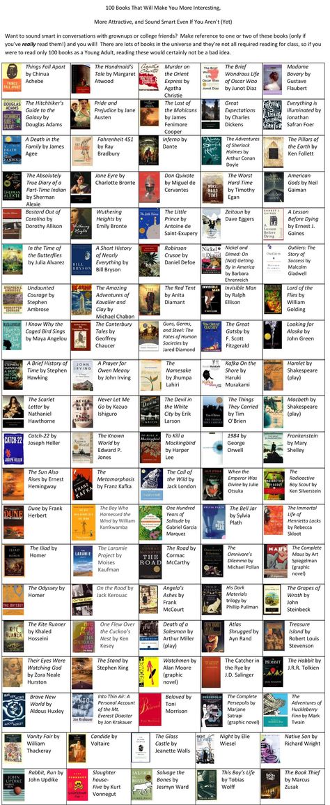 100 Books worth reading ( don't care about sounding smart..I need the info graphic list ! ) Books Literature, Book Bucket, 100 Books To Read, Info Graphic, Book Challenge, 100 Book, Book Suggestions, Reading Challenge, Reading Material