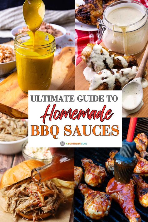 Welcome to your ultimate guide for Homemade BBQ Sauces. Whether a grilling enthusiast or a novice cook, creating your own BBQ sauce from scratch with really good ingredients is easy and better than store-bought. Learn how here! Bbq Sauce Recipes, Mustard Bbq Sauce, How To Make Bbq, Homemade Bbq Sauce Recipe, White Bbq Sauce, Homemade Bbq Sauce, Bbq Sauces, Bbq Sauce Recipe, Bbq Sauce Homemade