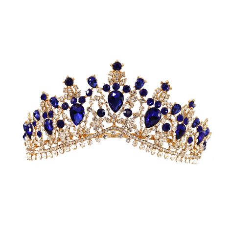 Navy Blue Quinceanera Ideas, Royal Blue Quinceanera Theme, Blue Quinceanera Ideas, Royal Blue Crown, Royal Blue Centerpieces, Blue Quinceanera Theme, Quince Crown, Royal Blue Quince, Gold Bridal Hair Accessories