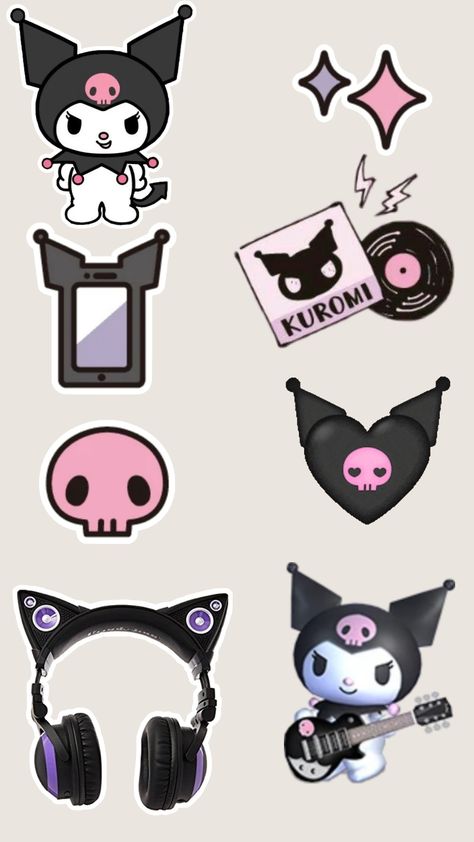 Sanrio kuromi printables stickers prints aesthetic Sanrio Stickers Printable Kuromi, Sanrio Stickers Kuromi, Kuromi Stickers Printable Sheet, Iphone Stickers Aesthetic, Kuromi Stickers Png, Kuromi Printables, Kuromi Aesthetic Stickers, Kuromi Scrapbook, Kuromi Stickers Printable