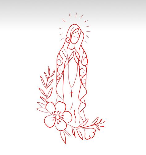 Virgen Mary Outline Tattoo, Virgen Mary Tattoos, Virgin Mary Tattoo Stencil Outline, Mexican Fine Line Tattoo, Simple Virgin Mary Tattoo, Mexican Tattoos For Women, Small Mexican Tattoo For Women, Virgin Mary Tattoo For Women, Virgin Mary Outline