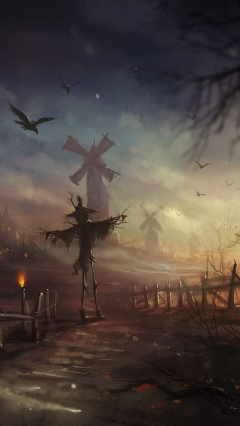 Halloween Landscape, Scary Scarecrow, The Legend Of Sleepy Hollow, Halloween Scarecrow, Halloween Ii, Halloween Artwork, Digital Art Gallery, Halloween Scene, Halloween Images