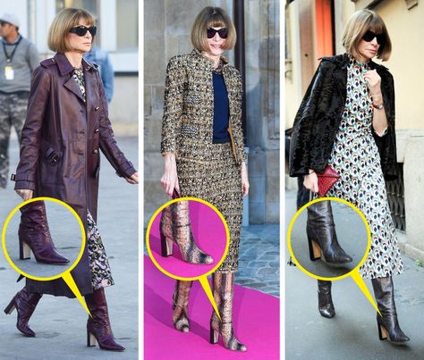 10 Outfit Tips From 70-Year-Old Anna Wintour Who’s Still Admired by Today’s Youth Anna Wintour Outfits, Anna Wintour Style, Outfit Tips, Knee Length Boots, Over 60 Fashion, Anna Wintour, 60 Fashion, Uniform Fashion, Black Sunglasses