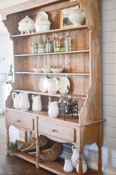 French Country Hutch, Pine Hutch, Country Hutch, Hutch Styling, Making A Change, Stripping Furniture, Cottage Dining Rooms, Kitchen Hutch, Hutch Decor