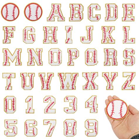 PRICES MAY VARY. Baseball Diversity Patch Set: you will receive 38 pieces of baseball iron on patches, including 26 pieces letter patches, 10 pieces number patches, and 2 pieces ball pattern patches, with bright colors, diverse designs, enough quantity to meet your creative needs for creating or decorating various craft projects, and can share with your friends or family Unleash Your Creativity: these sports number letters baseball iron on patches not only showcase your creativity, but also easi Baseball Applique, Sports Numbers, Baseball Crafts, Ball Pattern, Letter Patches, Embroidered Letters, Applique Fabric, Sewing Trim, Christmas Stuff