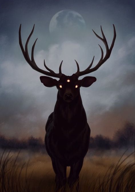 horn, deer, art, antler, stag, reindeer, wildlife, buck, mammal, moose, nature, sunset, dawn, bull, grass Old Gods, A Deer, At Night, Deer, Moon, Tumblr, Art