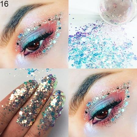 Euphoria Glitter, Glitter Nails Diy, Holographic Eyeshadow, Makeup Festival, Glittery Eye Makeup, Festival Stage, Glitter Eye Shadow, Rave Makeup, Theatrical Makeup