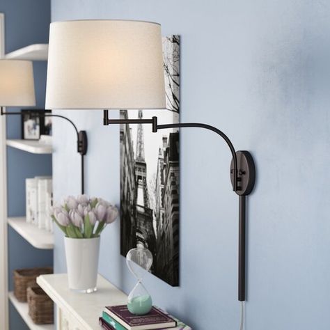 Plug-In Wall Sconces: 50+ Beautiful Option For Every Style and Budget Bedroom Sconces Bedside, Bedroom Sconces, Wall Sconces Bedroom, Sconces Bedroom, Nightstand Lamp, Bedside Lighting, Bedroom Lighting, Drum Shade, Contemporary Decor