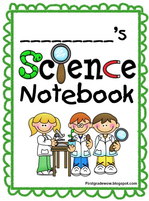 kids science notebook start-up pack-8 page free printable- last year I took pictures of kids in lab coats and googles for their science journal- but I really like this too! Science Journal Cover, Science Notebook Cover, 1st Grade Science, First Grade Science, Science Notebook, Science Notebooks, Interactive Science, Kids Science, Science Articles