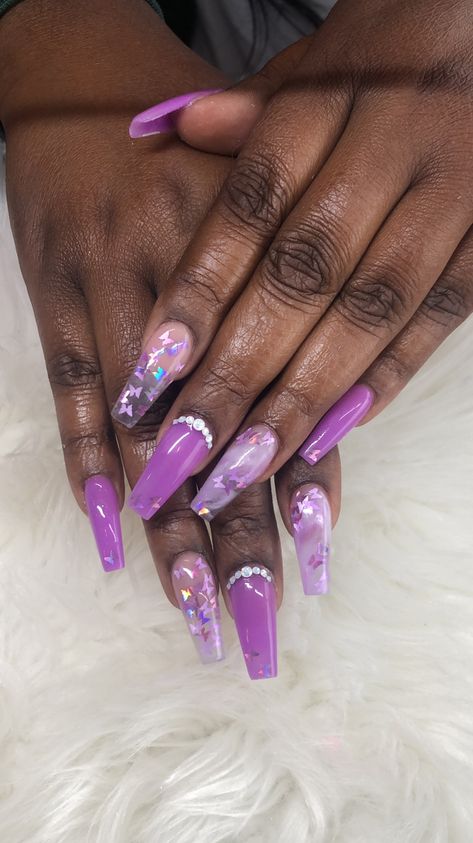 Royal Purple Nails, Birthday Nails Purple, Trendy Purple Nails, Cute Purple Nails, Purple Butterfly Nails, Nail Designs Purple, Purple Spring Nails, Nail Inspo Nail Art, End Of Summer Nails