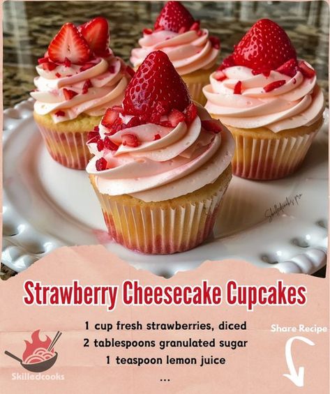 Strawberry Cheesecake Cupcakes Recipe, Strawberry Shortcake Cupcakes Recipe, Mini Bunt Cake Recipes, Boston Cream Cupcakes Recipe, Strawberry Cupcake Recipe, Mini Bunt Cake, Cheesecake Delight, Bunt Cake Recipe, Strawberry Cheesecake Cupcakes