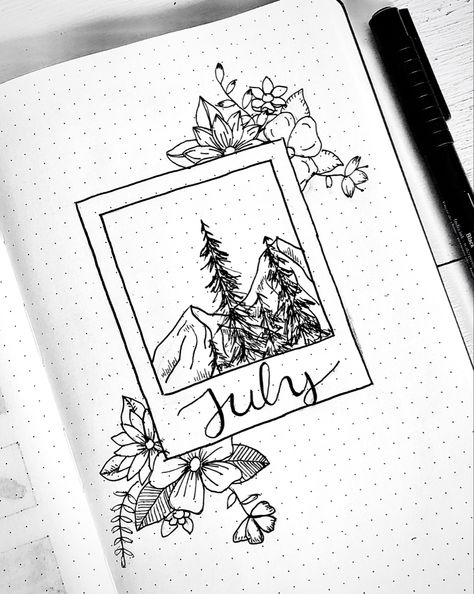 Polaroid Bujo Theme, May Doodles Bullet Journal, Bujo 2022 Cover Page, Simple Bullet Journal Themes, Bujo Month Cover, Simple Bujo Themes, Journal Ideas Aesthetic Cover, 2025 Bullet Journal Cover, Bujo Inspiration Aesthetic