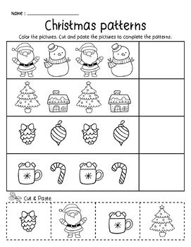 Christmas Winter Patterns Preschool Math Printables Worksheets Cut & Paste Winter Worksheets 1st Grade, December Homeschool Themes, Preschool Christmas Worksheets Free Printables, Cutting Worksheets Preschool, Christmas Worksheets For Kindergarten, Christmas Preschool Worksheets, Christmas Preschool Printables, Christmas Preschool Activities, Christmas Worksheets For Kids