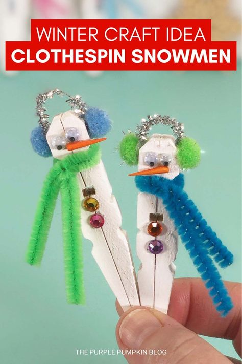 Clothes Pin Snowman, Snowman Clothespin, Clothespin Snowman, Clothes Pin Ornaments, Clothespin Crafts Christmas, Ornaments Diy Kids, Wooden Clothespin Crafts, Clothespin Art, Clothespin Crafts