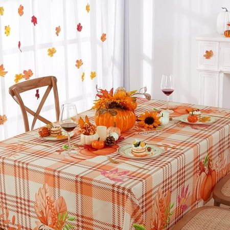 Checked Table Cloth, Autumn Tablecloth, Plaid Table Cloth, Thanksgiving Dinners, Fall Tablecloth, Thanksgiving Tablecloth, Fall Party Themes, Thanksgiving Dinner Party, Orange Square