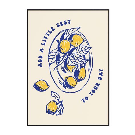 Add Little Zest Print - A1 Lemons Poster, Lemons Art, Poster Square, معرض فني, Lemon Art, Culinary Art, Modern Food, Wall Art Kitchen, Kitchen Cafe