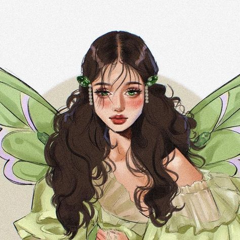 Vivian Lihonde •commissions open• on Instagram: "Emerald • 1st day - Gem + Fairy 🧚🏾‍♀️" Brown Hair Fairy Art, Kawaii Fairy Drawing, Fairy Icon Pfp, Fairy Oc Art, Fairy Girl Drawing, Fairies Drawing, Fairy Sketches, Fairy Digital Art, Fairy Sketch