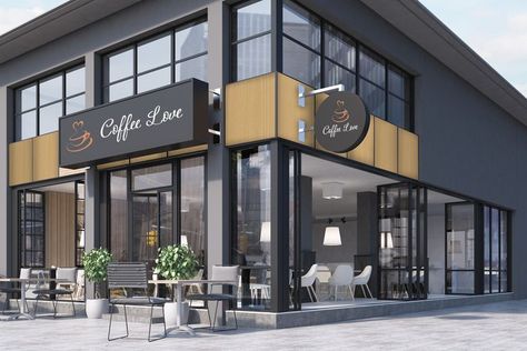 3M DI-NOC exterior architectural film range applied to coffee shop exterior Gray Cafe Interior, Coffee Shop Exterior, Shop Exterior, Restaurant Exterior, Shop Signage, Vegetable Storage, Painting Contractors, Entrance Sign, Modern Restaurant