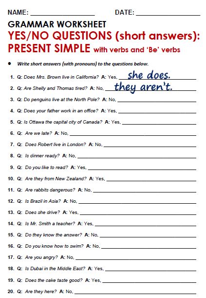 Grammar Sentences, Yes No Questions, Presente Simple, Esl Grammar, Grammar Questions, English Grammar Exercises, English Grammar For Kids, Grammar Quiz, Past Simple