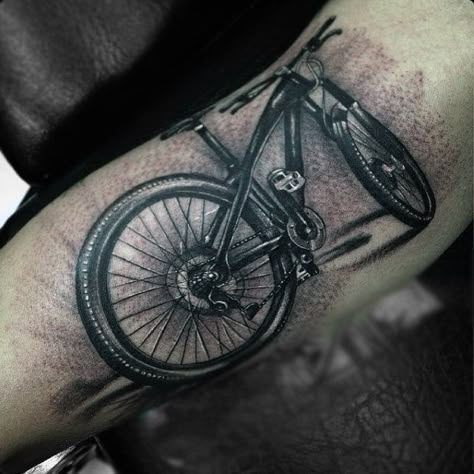 Guy With Bicycle Imprint Tattoo On Forearms Bycicle Tattoos, Imprint Tattoo, Bicycle Tattoo Ideas, Tattoo Bike, Cycling Tattoo, Mountain Bike Tattoo, Bike Tattoo, Wheel Tattoo, Men Masculine