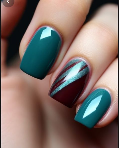 Maroon And Teal Nails, Teal Nail Ideas, Sommer Nails, Nails Teal, Teal Nail Designs, Teal Burgundy, Teal Nails, Manicure Nail Designs, Valentine Nails