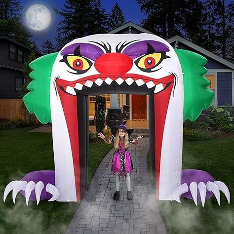 Funflatable Giant 10 FT Halloween Inflatables Clown Archway Outdoor Decorations, Scary Halloween Arch Blow Up Yard Decorations for Front Yard Lawn Garden Decor Archway Outdoor, Halloween Arch, Halloween Blow Ups, Halloween Clown, Red Led Lights, Inflatable Decorations, Cat Skull, Halloween Inflatables, Yard Decorations