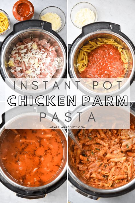 Dinner in Under 30 Minutes with This Instant Pot Chicken Parm Pasta. Instant Pot Chicken Parm Pasta has all yum factor of regular chicken parm, but this version is only one pot and 4 minute pressure time! Chicken Parm Pasta, Weekly Meal Plan Family, Parm Pasta, Pasta Instant Pot, Chicken Parm Recipes, Instant Pot Pasta Recipe, Pot Noodle, Chicken Parm, Best Instant Pot Recipe