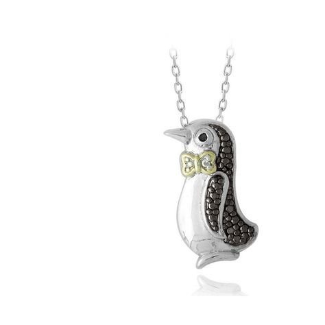 Silver Tone Two Tone Black Diamond Accent Penguin Necklace #AD Penguin Necklace, Handbags Affordable, Costume Jewelry Necklaces, Ring Pendant Necklace, Black Rhodium, Charm Set, Rolo Chain, Fine Jewellery Earrings, Toe Rings