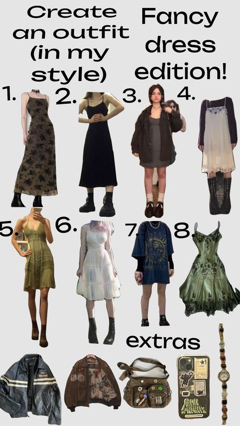 Create and Outfit Fancy Dress Fun Activity COMMENT YOUR CHOICE! ✨ Downtown/ grunge aesthetic teenage dream Grunge Autumn Aesthetic Outfits, Grunge Activities, Downtown Grunge Aesthetic, Fancy Grunge Outfits, 2000 Grunge Aesthetic, Fairygrunge Outfits, Downtown Grunge, 2000 Grunge, Grunge Dresses