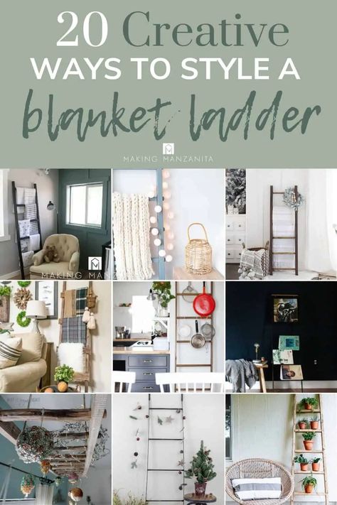 Decorating With Ladders On The Wall, Blanket Ladder Decorating Ideas, Ideas For Blanket Ladders, Repurpose Blanket Ladder, Decorating A Ladder Ideas, How To Decorate A Blanket Ladder Display, Ladder For Blankets Living Rooms, Other Uses For Blanket Ladder, Blanket Ladder Halloween Decor