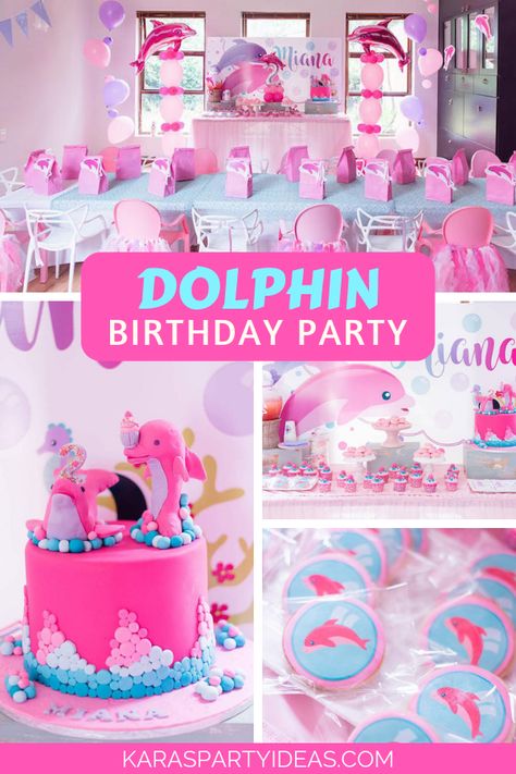 Kara's Party Ideas Dolphin Birthday Party | Kara's Party Ideas Dolphin Bday Party, Dolphin Birthday Party Games, Dolphin Party Food, Dolphin Birthday Party Decorations, Dolphin Theme Party, Lisa Frank Dolphin Birthday Party, Dolphin Pool Party, Dolphin Party Decorations, Barbie Dolphin Magic Birthday Party