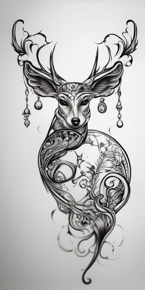 Deer Heart Tattoo, Mythical Creature Tattoo, Feminine Tattoos For Women, Small Feminine Tattoos, Stars And Flowers, Small Tattoo Ideas For Women, Tattoos Beautiful, Literary Tattoos, Deer Tattoo