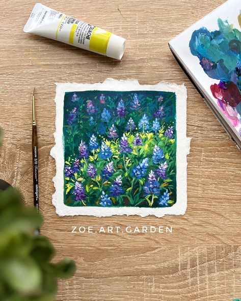 The Texas State flowers- Bluebonnets This original gouache painting of Texas's state flower- the Bluebonnet- is painted on high-quality artist-graded 220gsm handmade paper. Experience the beauty of nature with the state's flower series. Original 100% hand-painted gouache art by Zoe Lee, is perfect for your home, bedroom, living room, nursery room, office, or wall art decor, or it can be a gift for your friend or art lovers.   ORIGINAL PAINTING INFO - Painted on handmade paper (220 gsm paper) - V Bluebonnet Texas, State Flowers, Zoe Lee, Wildflower Paintings, Living Room Nursery, Posca Art, Gouache Art, Seni Cat Air, Texas State