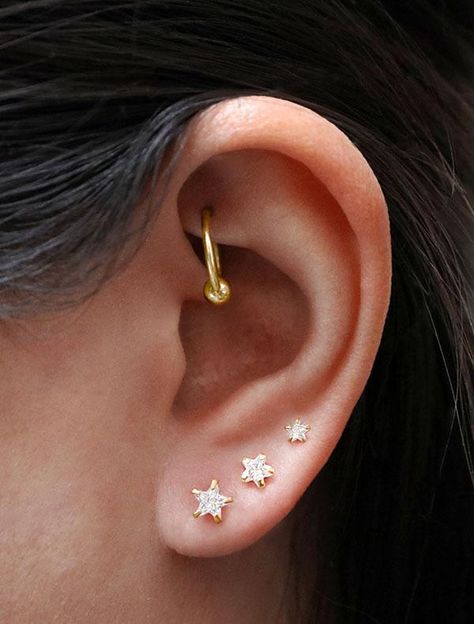 Piercing Lobe, Rose Gold Nose Ring, Ear Lobe Piercings, Marquise Earrings, Gold Star Earrings, Second Piercing, Silver Nose Ring, Gold Nose Rings, Star Stud Earrings