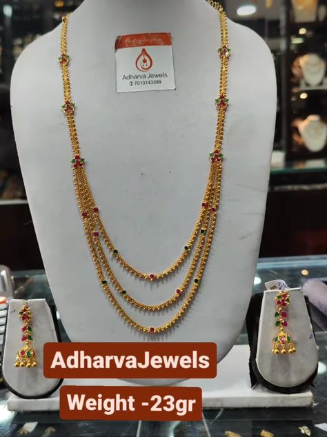 Chandra Haram Designs Gold, Pusthela Thadu, Chandra Haram, Gold Haram Designs, Lakshmi Pooja, Mango Necklace, Haram Designs, Gold Haram, Long Haram