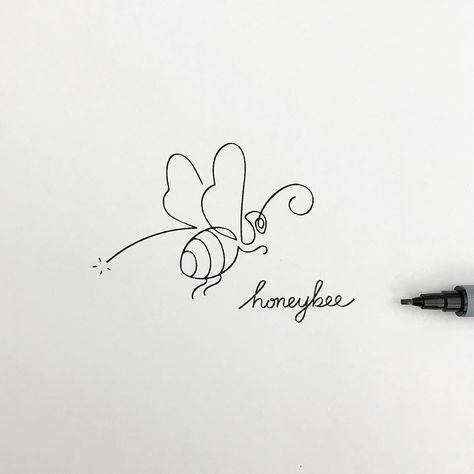 Simple line drawing series on Behance Honey Bee Drawing, Small Bee Tattoo, Bee Sketch, Honey Bee Tattoo, Line Drawing Tattoos, Bumble Bee Tattoo, Minimal Tattoo Ideas, Drawing Series, Simple Line Drawing