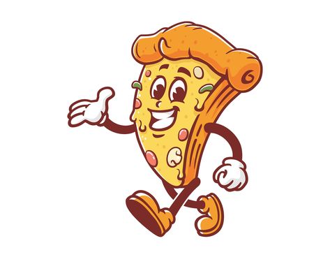 Pizza Character Illustration, Pizza Character Design, Pizza Character, Pizza Mascot, Pizza Illustration, Watermelon Cartoon, Vintage Pizza, Pizza Cartoon, Mascot Illustration